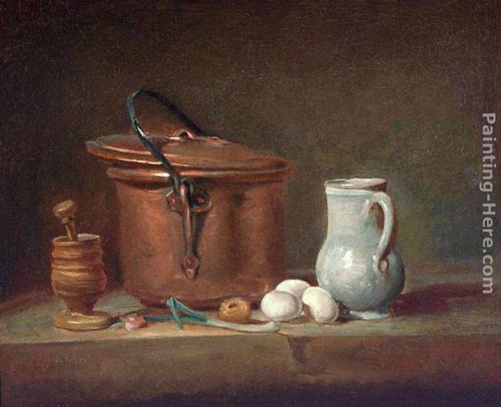 Still Life with Copper Pan and Pestle and Mortar painting - Jean Baptiste Simeon Chardin Still Life with Copper Pan and Pestle and Mortar art painting